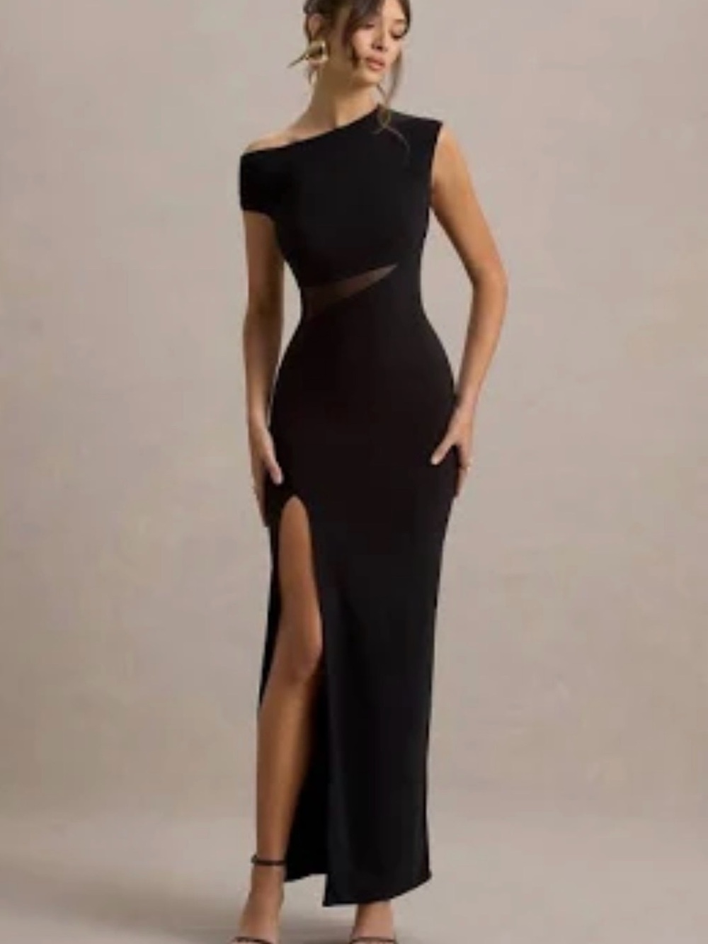 Club L London Emily Black Asymmetric Mesh Maxi Gown Dress Size 10 NWT - Picture 4 of 15